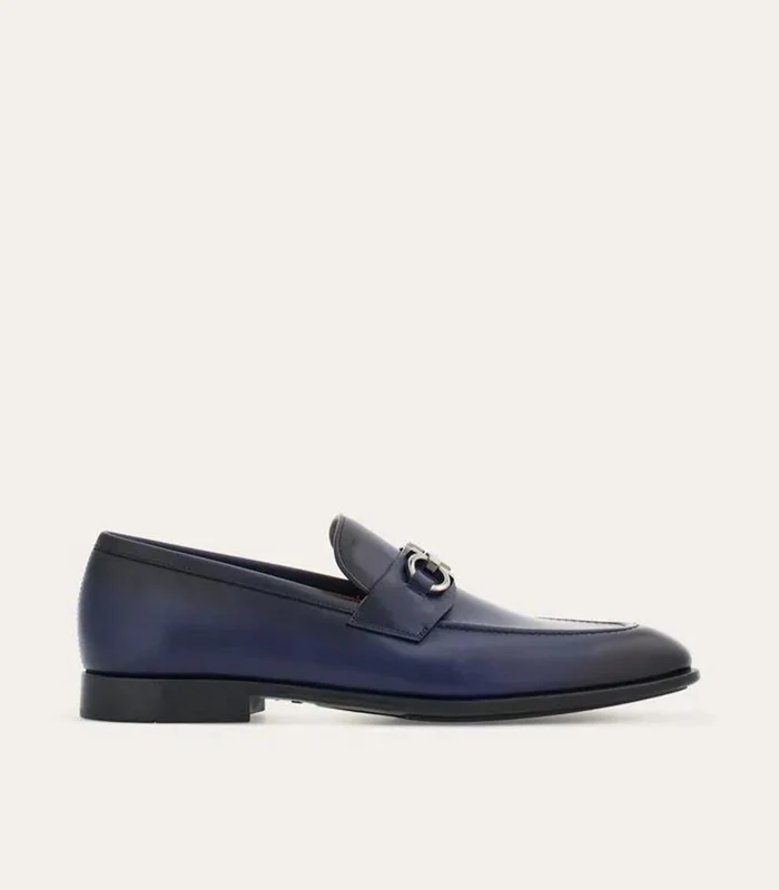 Ferragamo - Men's Loafers With Gancini Ornament Midnight / 11