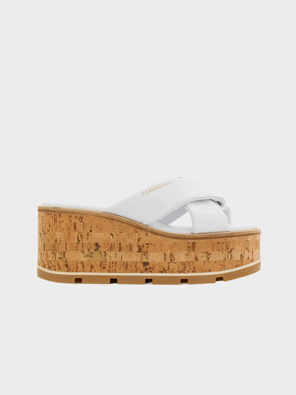 Ferragamo - Women's Wedge Slide White / 8