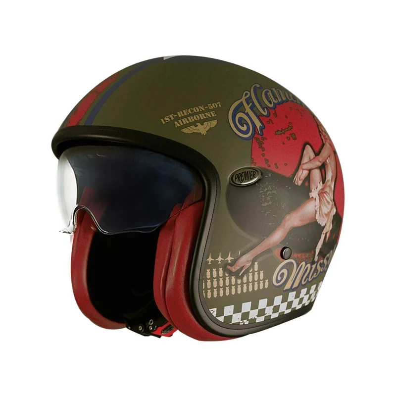 PREMIER VINTAGE PIN UP BM CAPACETE DE MOTO MILITARY VERDE XS / MILITARY BM