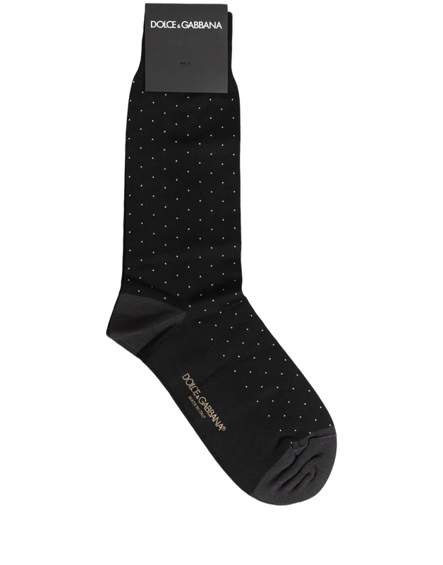 Dolce & Gabbana Men Black Cotton Polka Dot Mid Calf Accessory Socks M