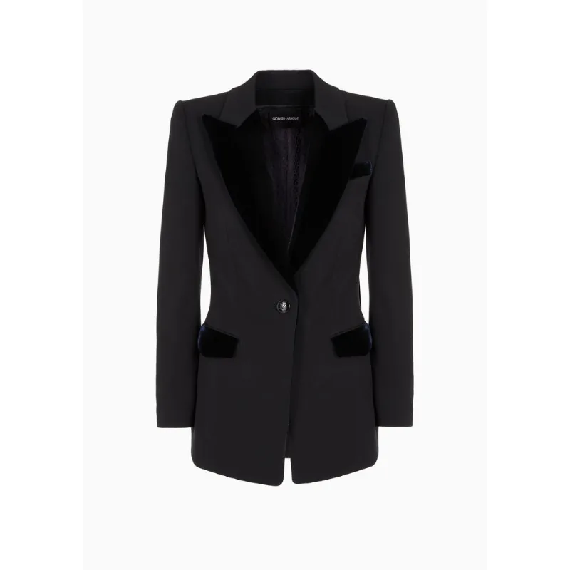 Blazer de Lã Virgem com Detalhes em Veludo Preto - 44 IT - 42 BR