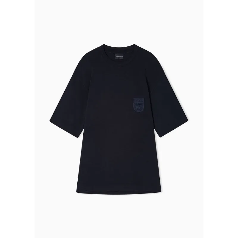 Camiseta em Jersey com Bordado de Brasão Azul Marinho - XXL