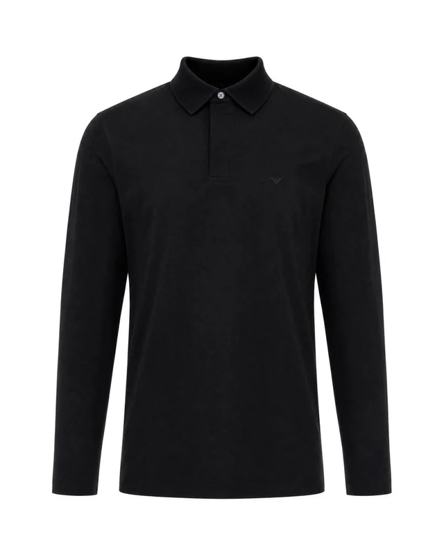 Emporio Armani Black Beauty Textured Knit Cotton Polo Shirt standard L