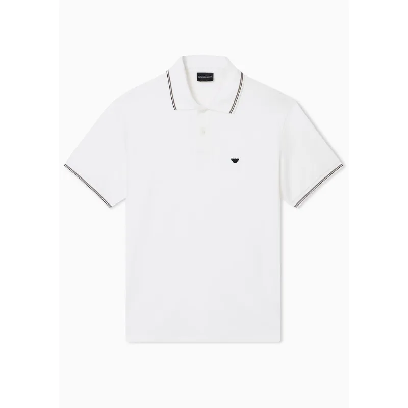 Camisa Polo Essential em Malha de Algodão com Detalhes Listrados Off White - L