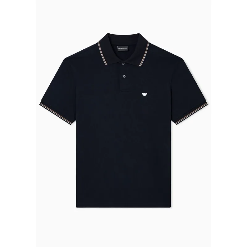 Camisa Polo Essential em Malha de Algodão com Detalhes Listrados Azul - L