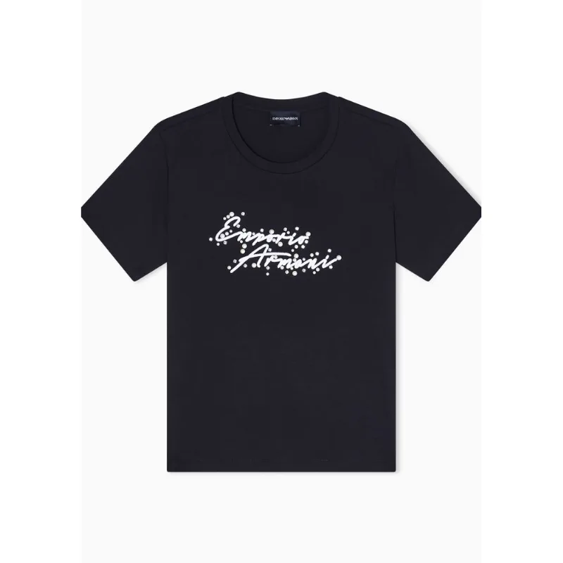 Camiseta em Jersey com Logo Bordado Preto - S