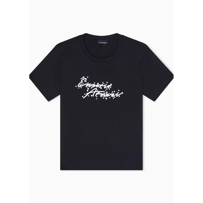 Camiseta em Jersey com Logo Bordado Preto - L