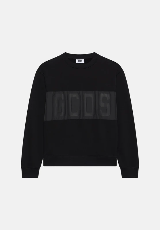 GCDS Felpa girocollo nera da uomo con maxi logo L