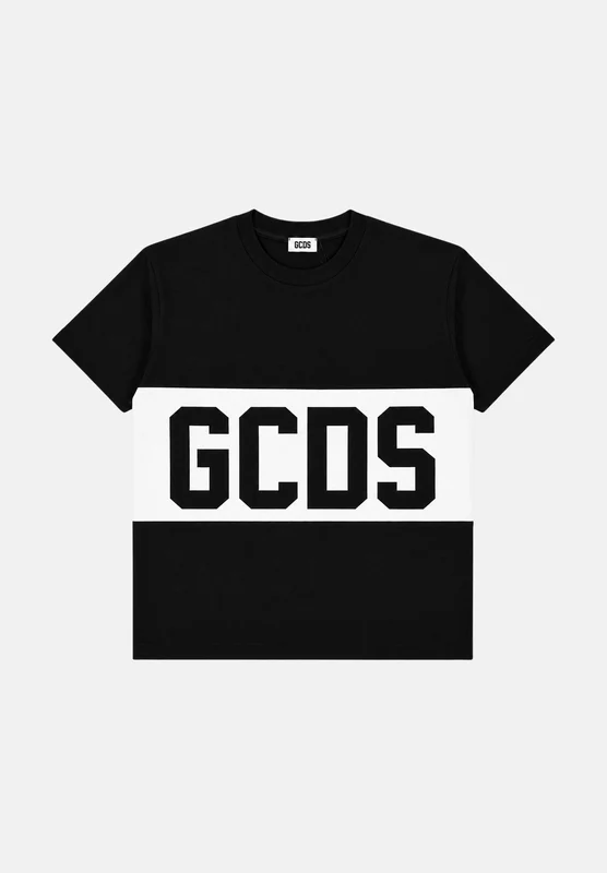 GCDS T-shirt nera per bambino e bambina, con maxi logo iconico 4 A