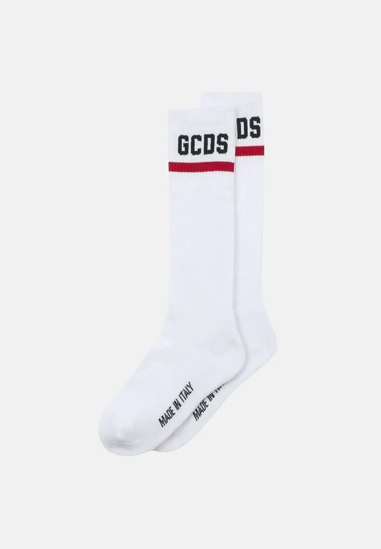 GCDS Calzini LOGO bianco ottico per donna e bambini con lettering GCDS e dettagli a contrasto. 35-38