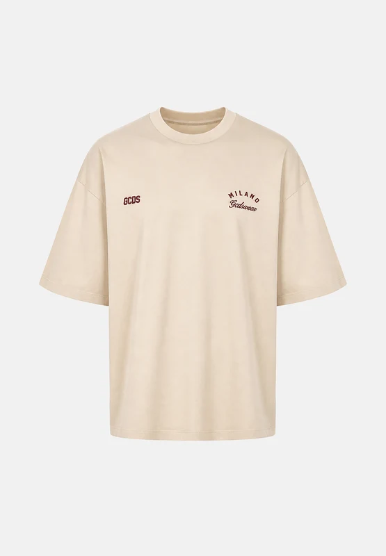 GCDS T-shirt manica corta nougat-crema per uomo e donna con piccolo logo ricamato sul petto S
