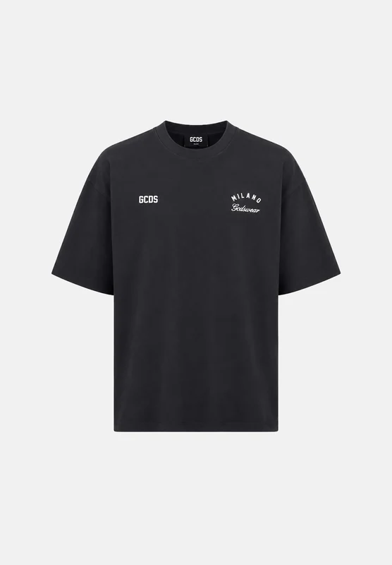 GCDS T-shirt manica corta OVERSIZE grigio scuro per uomo e donna con ricami logo sul petto. S