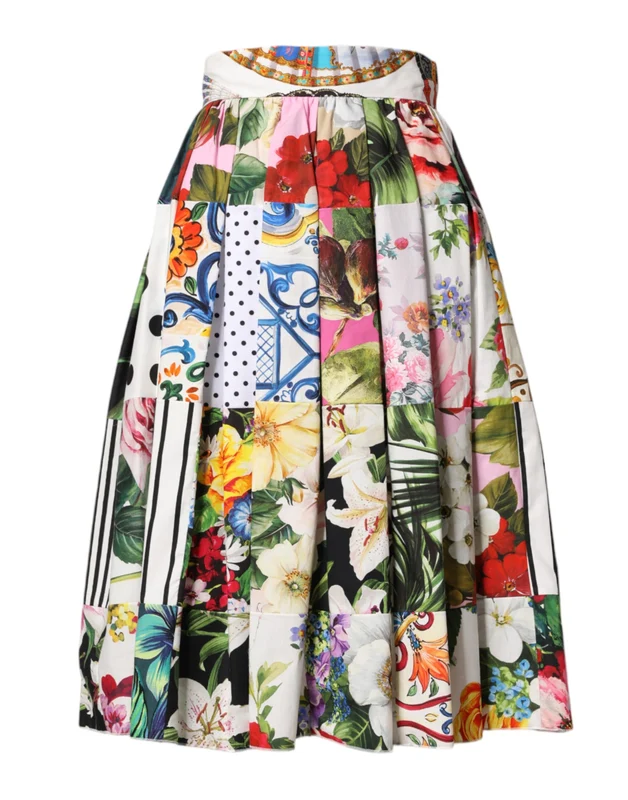 Dolce & Gabbana Multicolor Patchwork High Waist Midi Skirt IT36|XXS