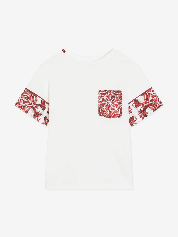 Dolce & Gabbana Boys Majolica Pocket T-Shirt in White White / 8 Yrs