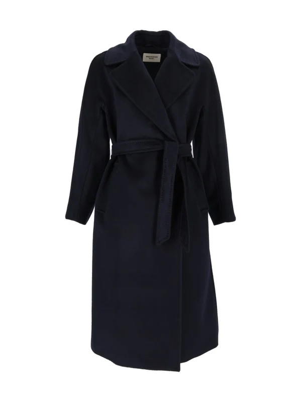 Max Mara Blue Resina Belted Wrap Coat IT 34