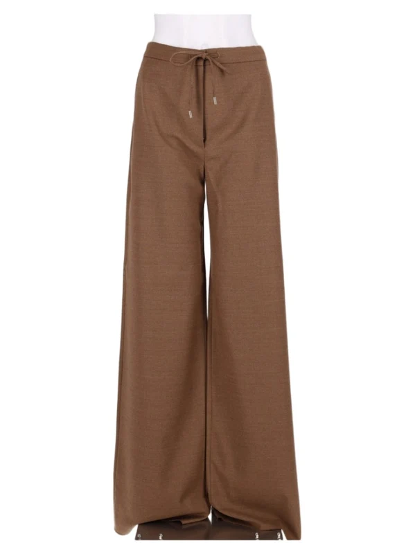 Max Mara Brown Drawstring Flowing Virgin Wool Wide-Leg Pants IT 36