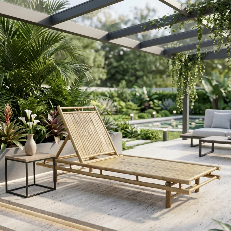 Lettino "Martini" in legno di Bamboo, per esterno, 200 x 70 x 30 cm