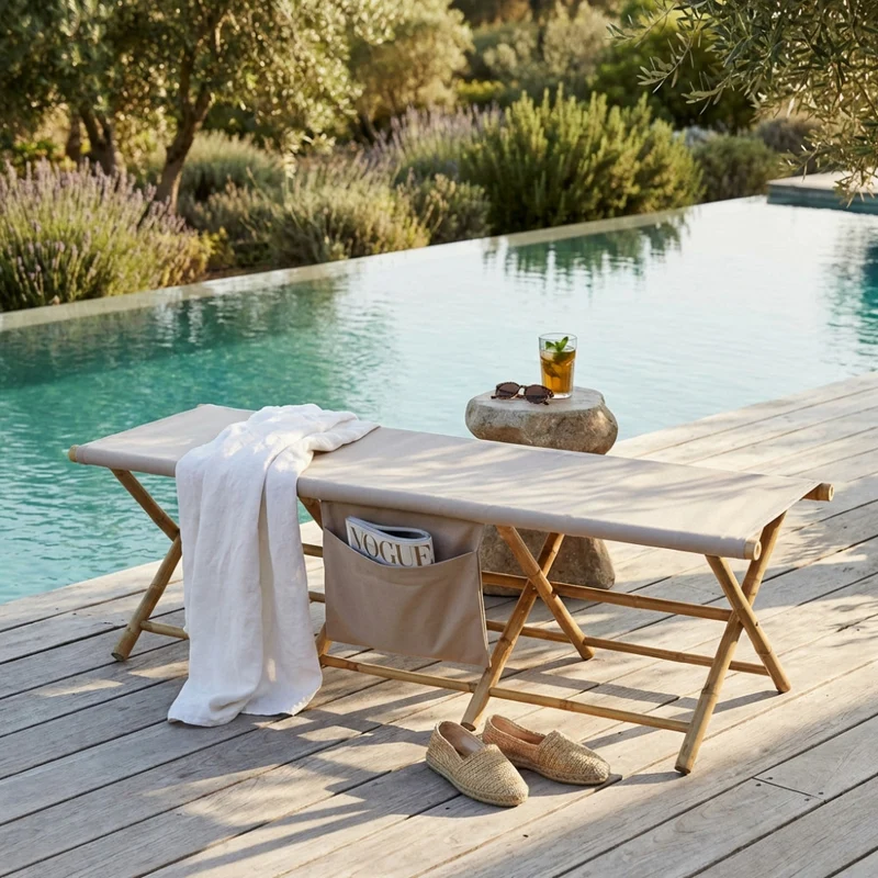 Lettino "Bacardi" in legno di Bamboo, per esterno, 180 x 76 x 48 cm