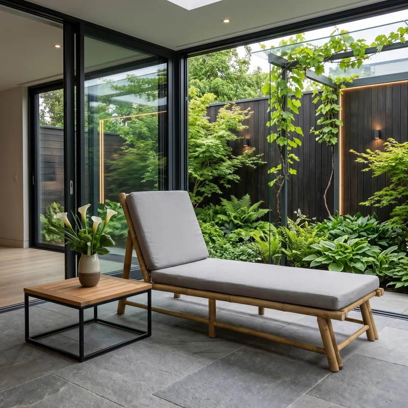 Lettino "Blue Lagoon" in legno di Bamboo, 155 x 55 x 80 cm