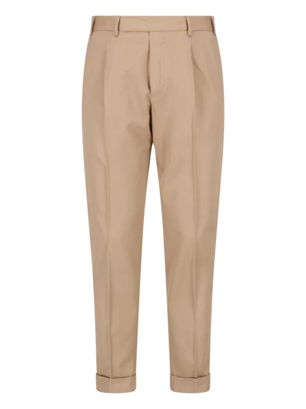 Pt Torino Beige Tailored Straight-Leg Virgin Wool-Blend Pants IT 52