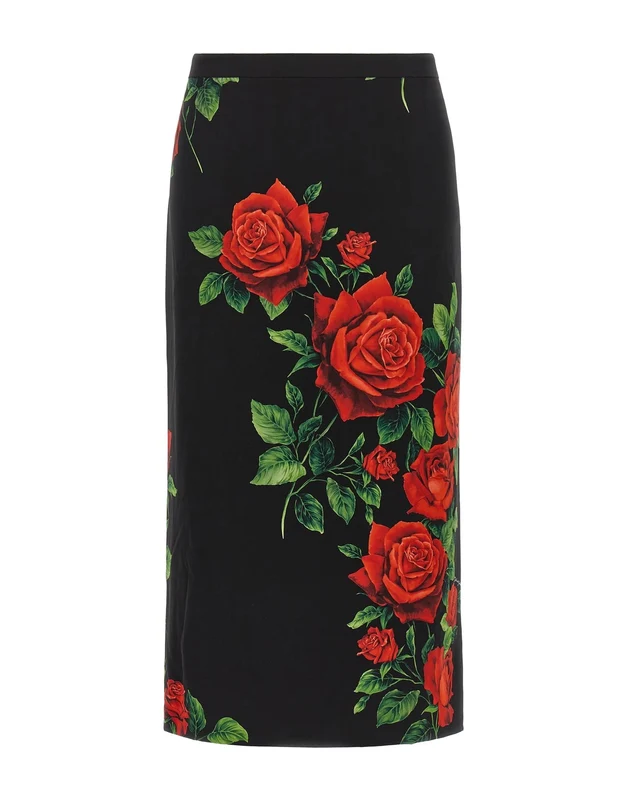 Dolce & Gabbana Rose Print Pencil Skirt IT 50