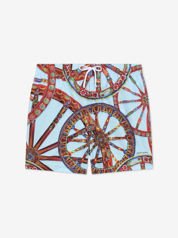 Dolce & Gabbana Boys Carretto Print Swim Shorts in Blue Blue / 3 Yrs