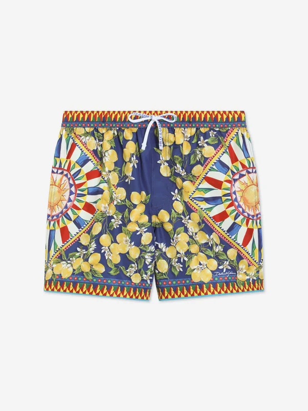 Dolce & Gabbana Boys Carretto Print Swim Shorts in Blue Blue / 4 Yrs