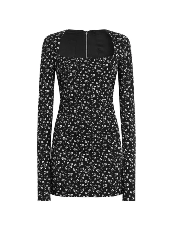 Dolce & Gabbana Fitted Floral Print Square Neckline Mini Dress IT 38