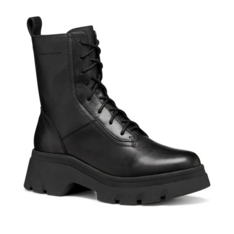 Geox Black Pluette Minimalist Lace-Up Chunky Rubber Sole Boots EU 38
