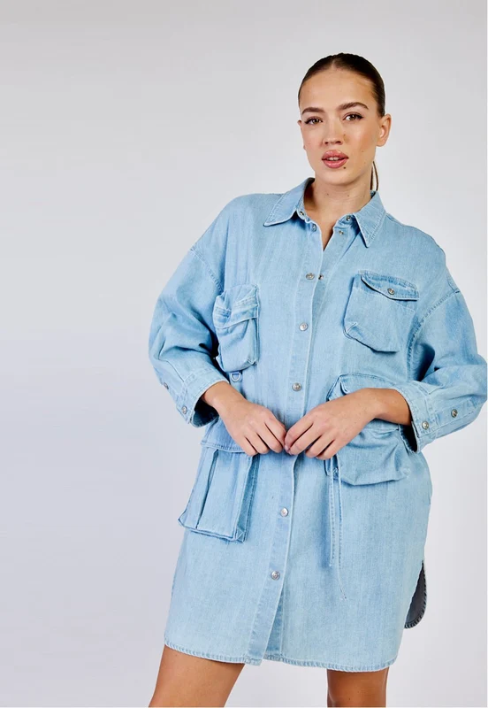 שמלת ג'ינס Pockets נשים BLUE / M