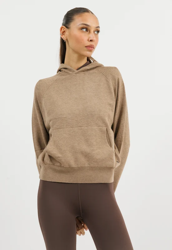 סווטשירט קפוצ'ון ריב לנשים בצבע חום BROWN / L