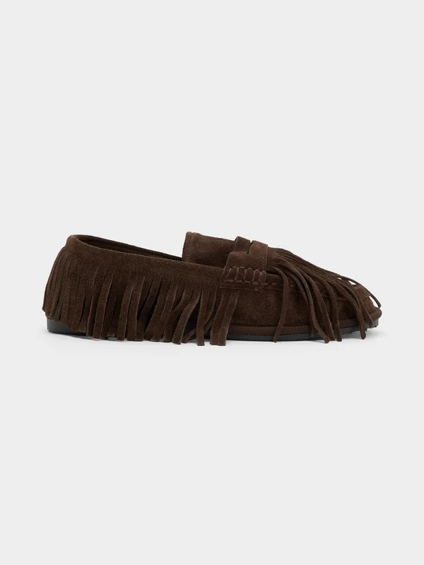 Ilio Smeraldo Women's Cortina Fringe Moccasin Flat 41 / CHOCOLATE