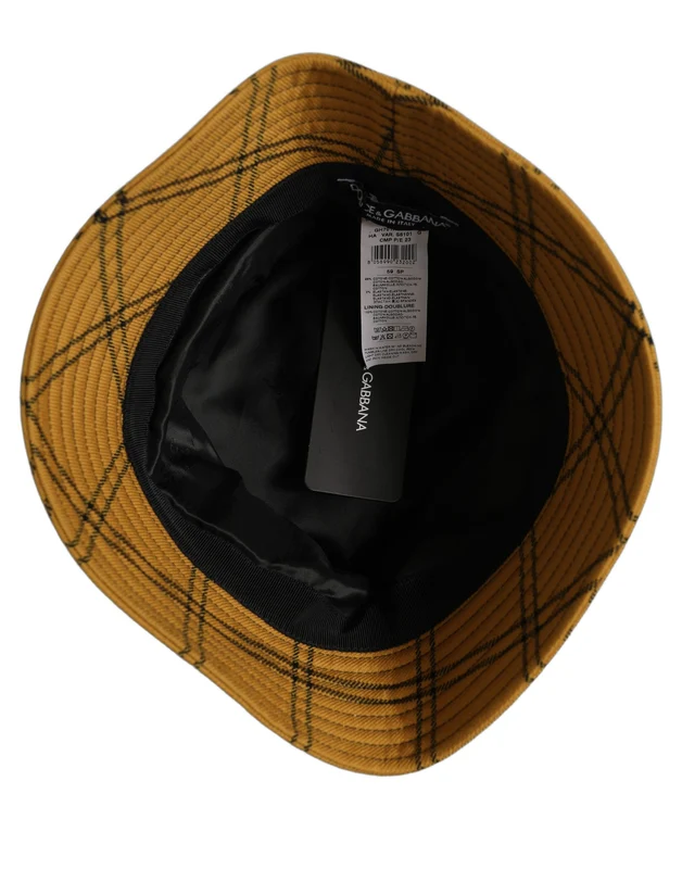 Dolce & Gabbana Men Dark Yellow Check Wide Brim Bucket Cap Hat 59 cm|L