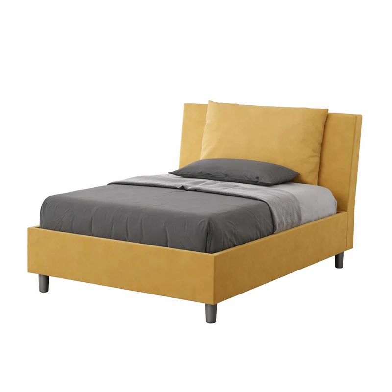 Letto una piazza e mezza "Chicago" imbottito in microfibra per camera da letto da 120 cm Senza rete / 120 x 210 cm / Ocra