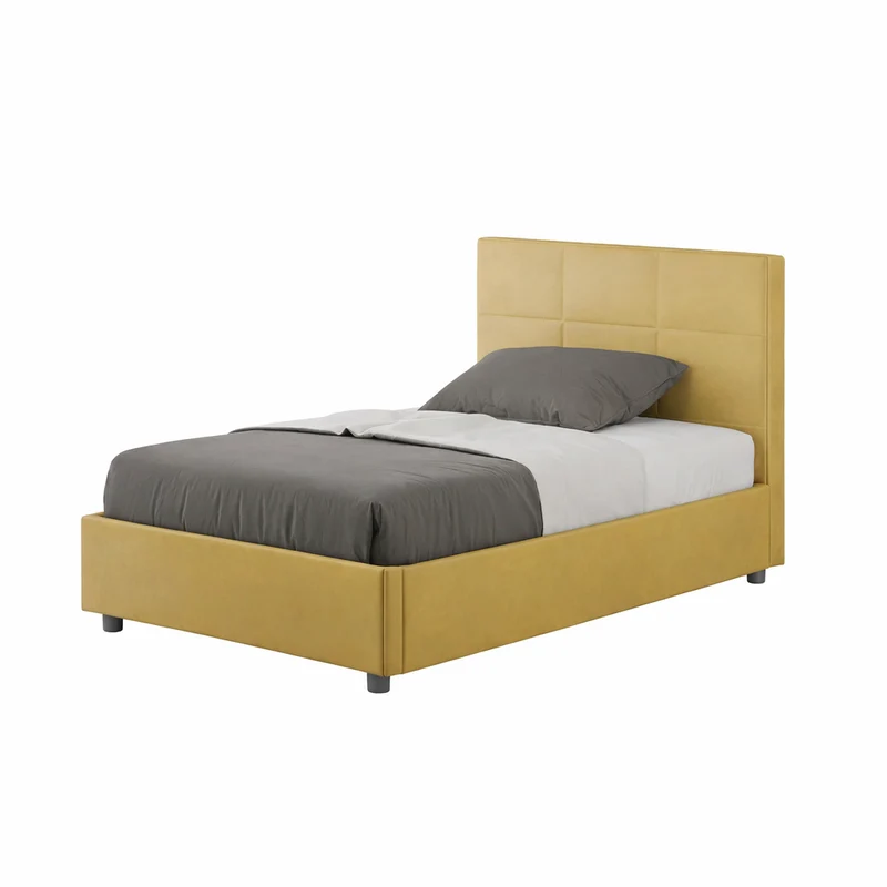 Letto una piazza e mezza "Dallas" imbottito in microfibra per camera da letto da 120 cm Con rete / 120 x 190 cm / Ocra