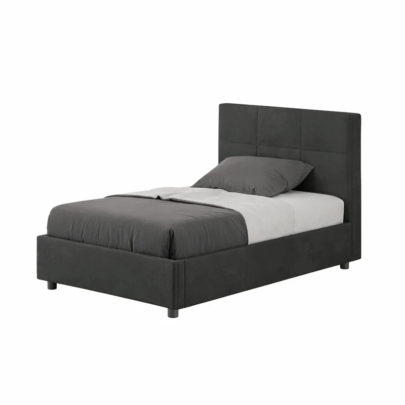 Letto una piazza e mezza "Dallas" imbottito in microfibra per camera da letto da 120 cm Contenitore / 120 x 200 cm / Grigio