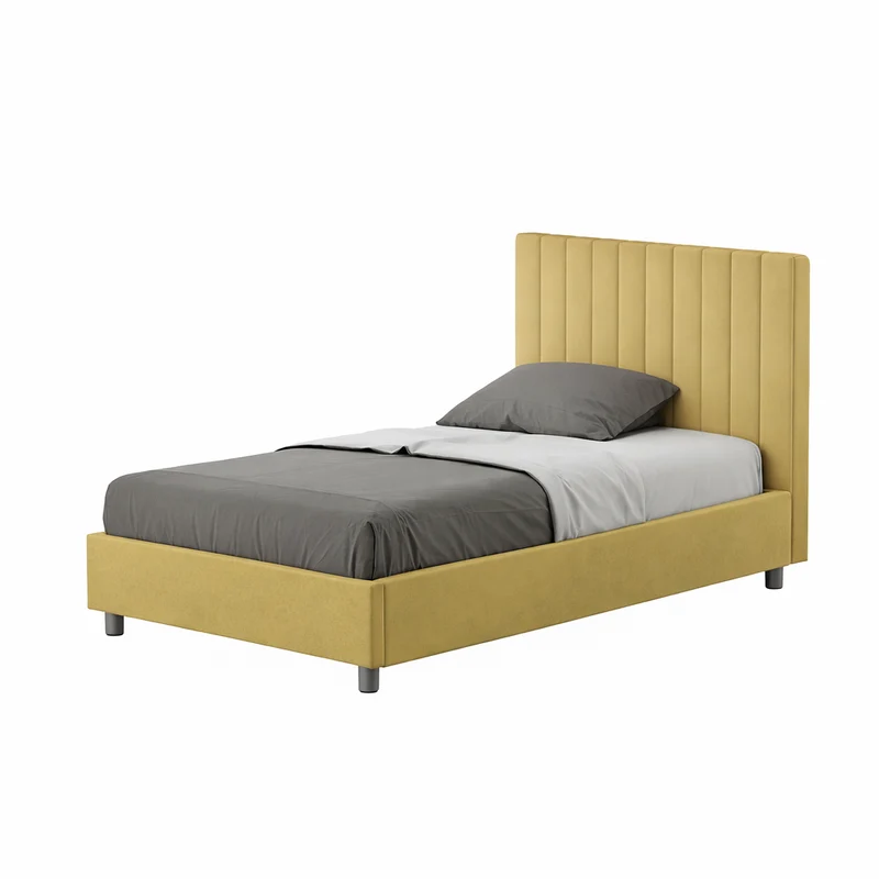 Letto una piazza e mezza "San Francisco" imbottito in microfibra per camera da letto da 120 cm Senza rete / 120 x 210 cm / Ocra