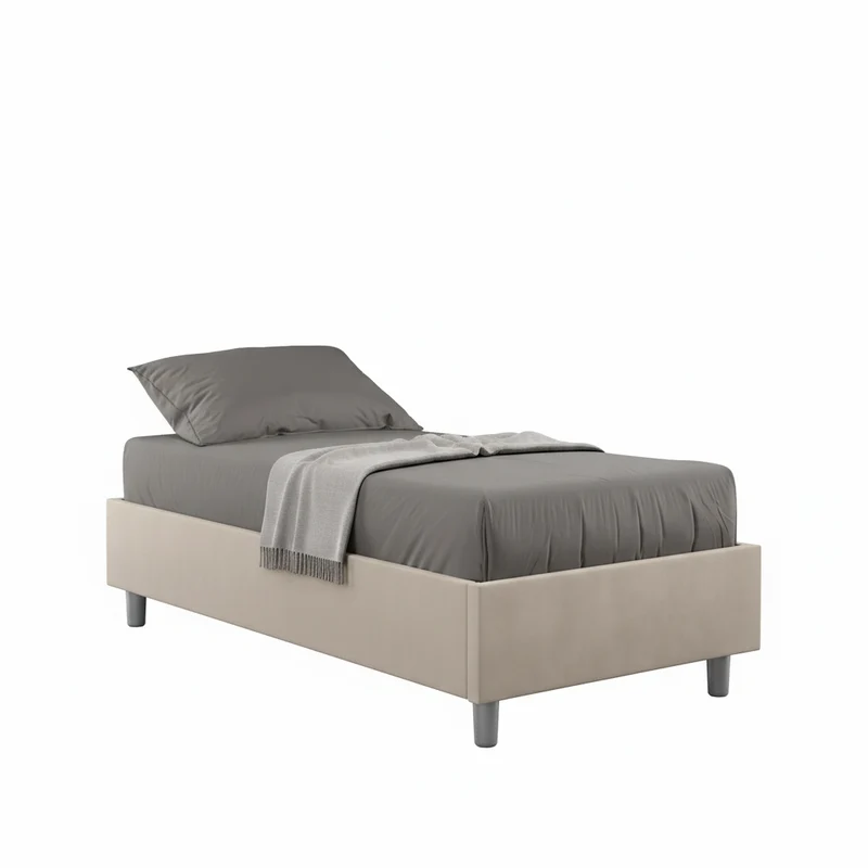 Letto singolo "New York" imbottito in microfibra per camera da letto da 90 cm Con rete / 90 x 210 cm / Sabbia