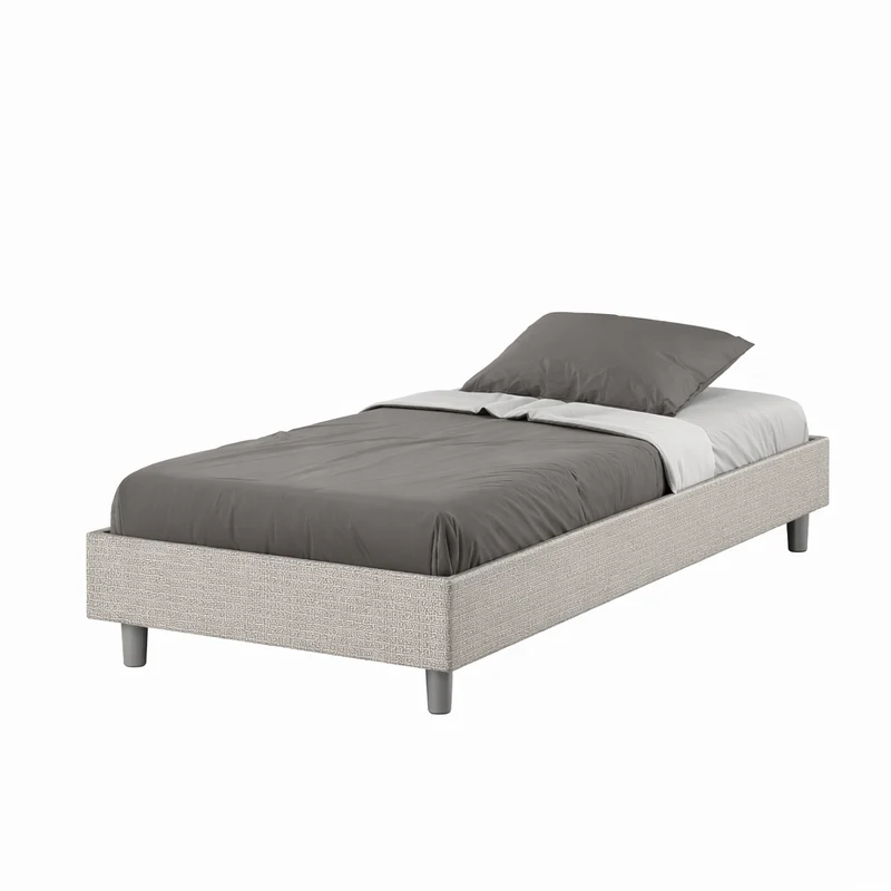 Letto una piazza e mezza "New York" imbottito in tessuto labirinto per camera da letto da 120 cm Contenitore / 120 x 200 cm / Bianco