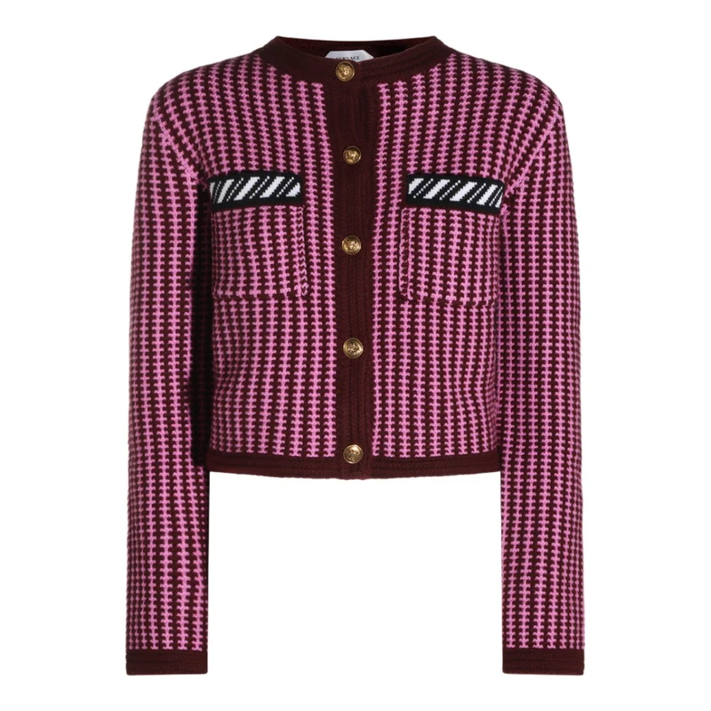 Versace Textured Knit Gold Button Cropped Sweater IT 42