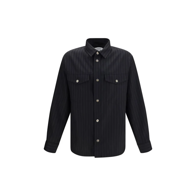 Versace Black Wool Oves Aries Pattern Shirt IT48 | M