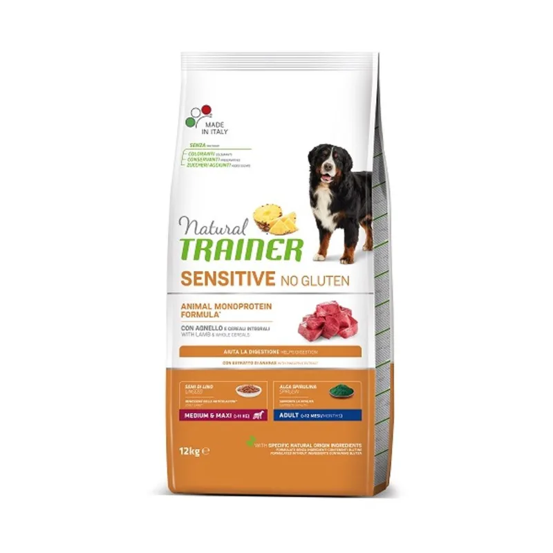 Natural Trainer sensitive no gluten cane medium & maxi adult agnello 12 kg