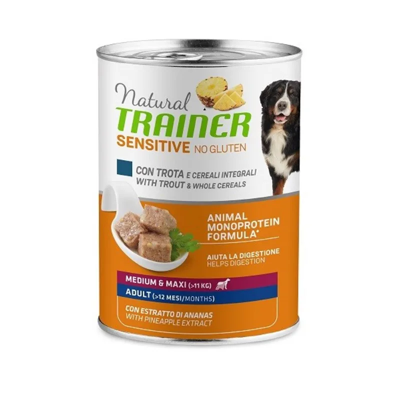 Natural trainer Sensitive no gluten cane adult medium & maxi trota e cereali integrali 400 gr