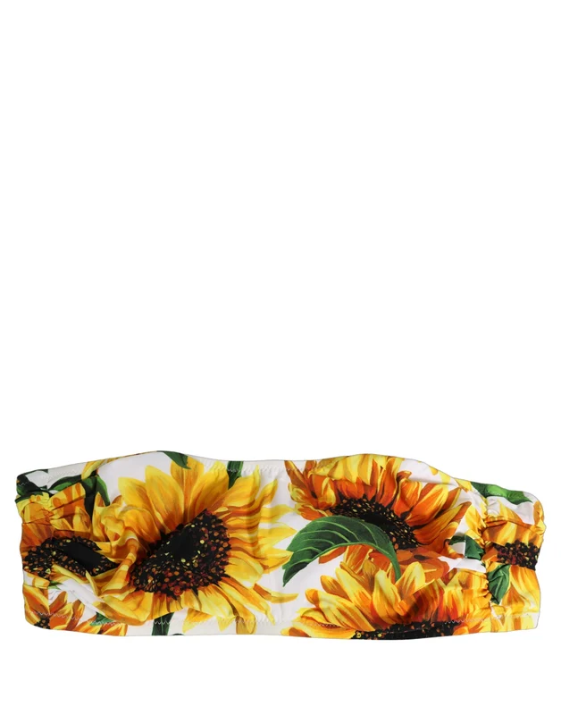 Dolce & Gabbana White Sunflower Print Bandeau Beachwear Bikini Top IT2 | S