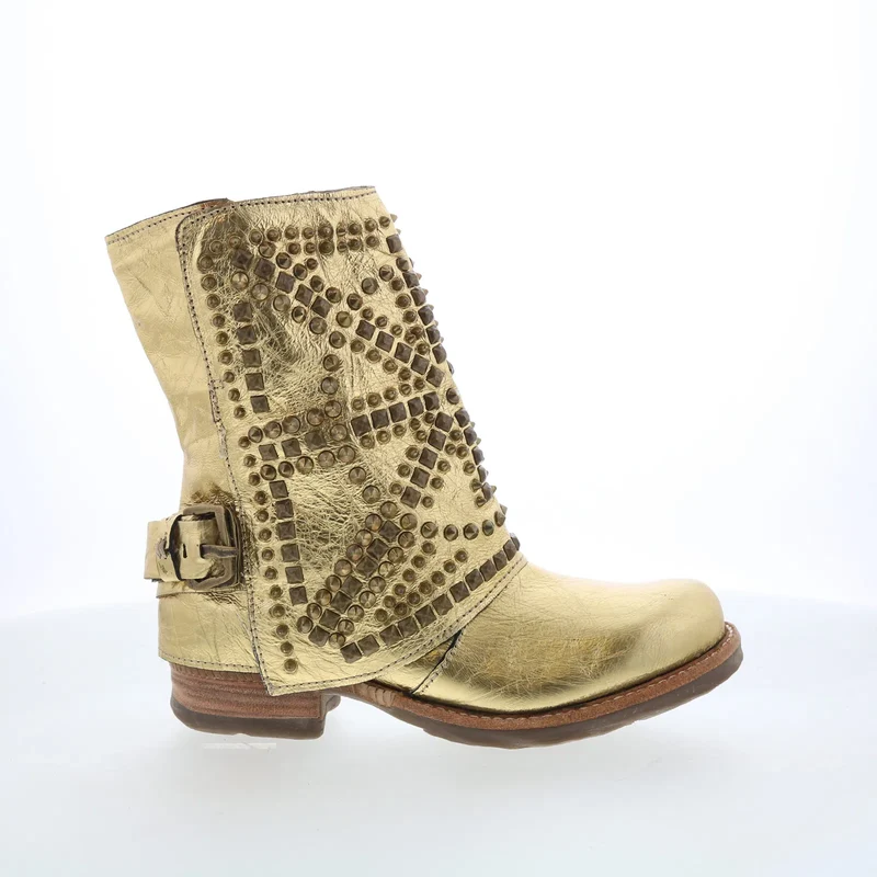 A.S. 98 Sabey Womens Gold Leather Zipper Casual Dress Boots 6