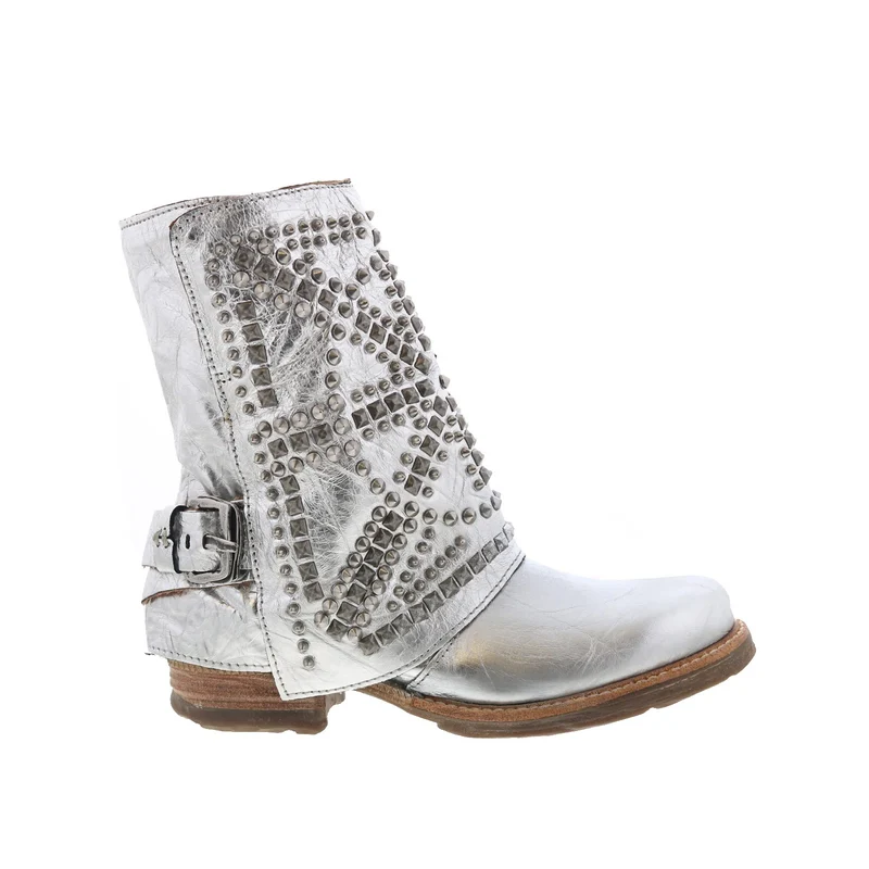 A.S. 98 Sabey Womens Silver Leather Zipper Casual Dress Boots 7