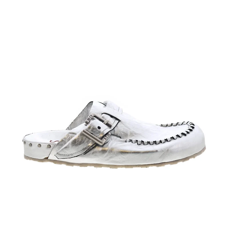 A.S. 98 Elio Womens Silver Leather Slip On Clog Flats Shoes 9