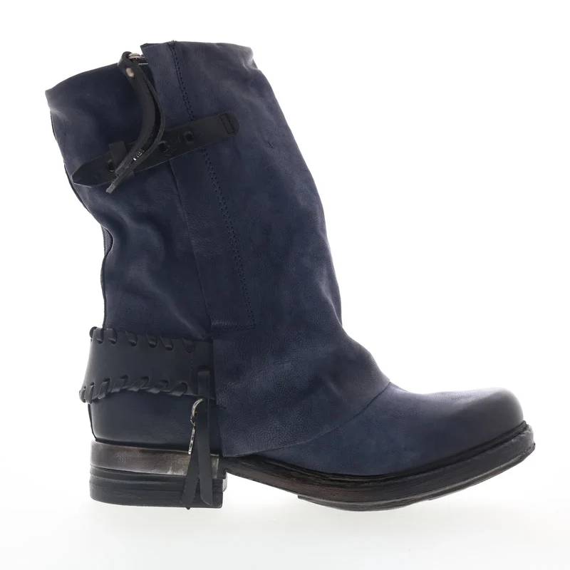 A.S. 98 Archibald Womens Blue Leather Zipper Casual Dress Boots 8.5