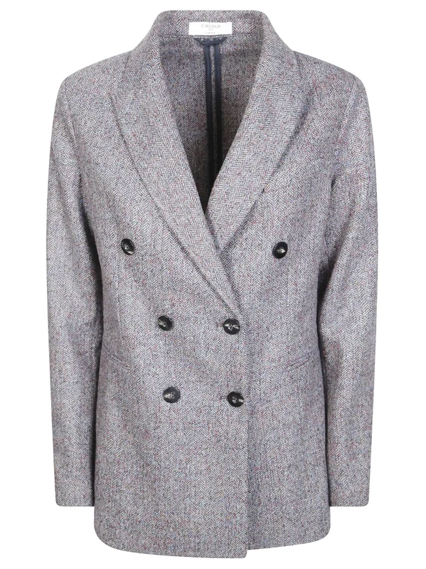 Circolo Double-Breasted Herringbone Wool-Silk Blazer IT 40