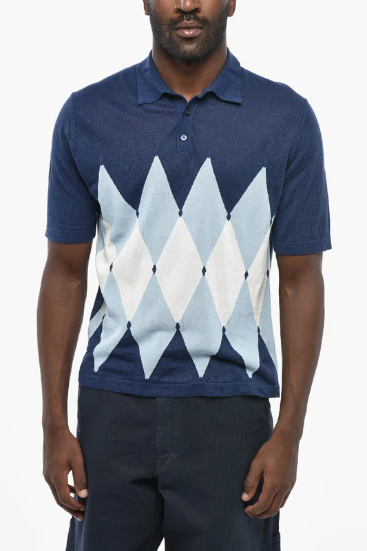 0405~Linen-Blend Polo with Argyle Pattern 50